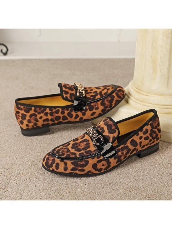 FQEQNQG Men\'s Leopard Print Velvet Loafers Penny Slip On Smoking Wedding Shoes